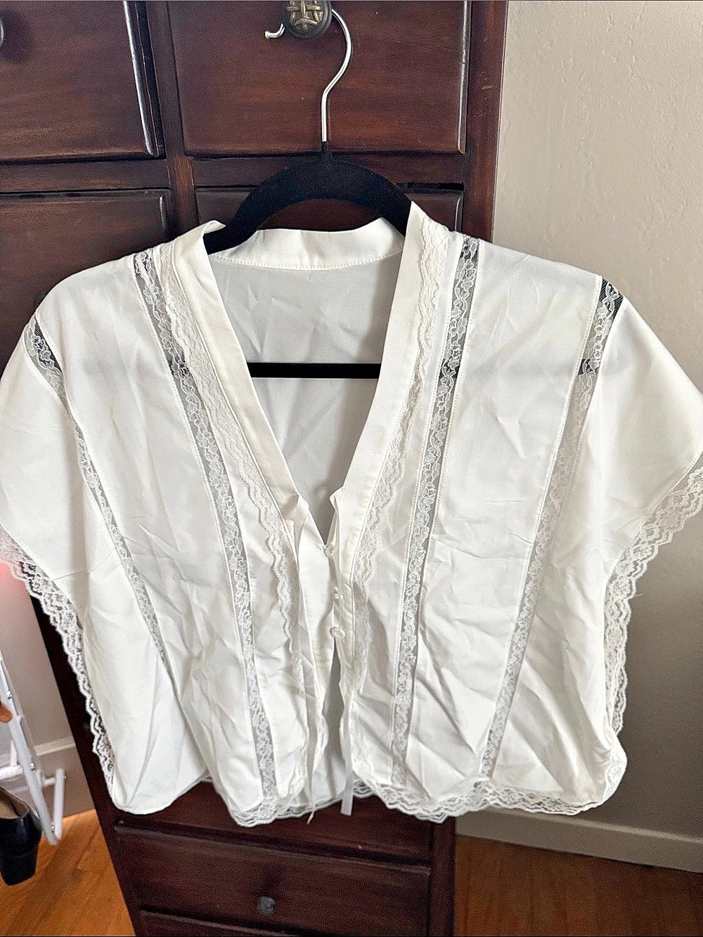 White Lace Trim Blouse Like New